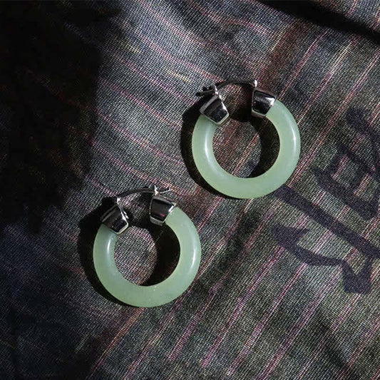 Jade Round Jade White Jade Prosperity Earrings