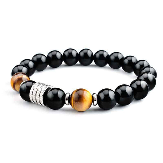 Spiritualität Buddha Karma Natürliches schwarzes Obsidian Tigerauge Armband für Stärke und Erfüllung
