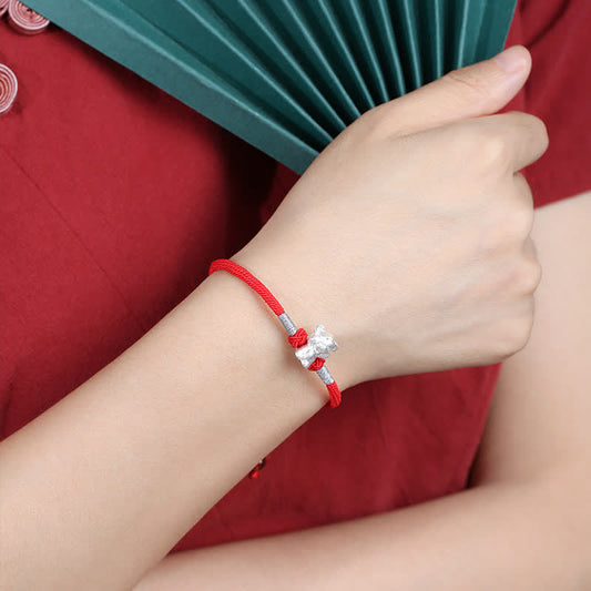 Bracelet traditionnel tibétain bouddhiste à fil rouge en argent sterling 999, symbole de chance et de force selon le zodiaque chinois