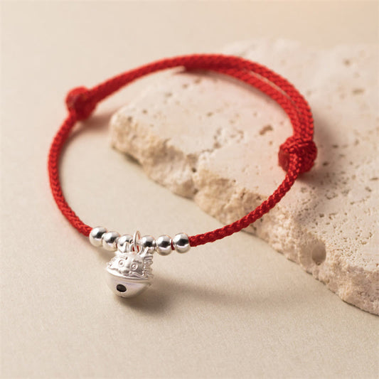 Alte tibetisch-buddhistische Tradition des Roten Fadens – Jahr des Drachen – 925er Sterlingsilber – Handgefertigtes Armband mit Drachenmotiv – Erfolg – Geflochtenes rotes Armband