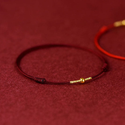 Spiritualität Buddha Karma 925 Sterling Silber Goldene Perle Schutz Geflochtenes Seil Armband Fußkettchen