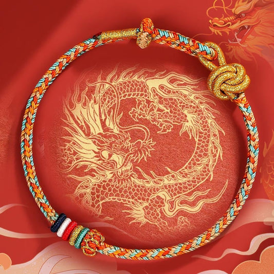 Alte tibetisch-buddhistische Tradition: Handgefertigtes Armband aus Dunhuang mit farbenfrohem Seil zum Schutz vor dem roten Faden