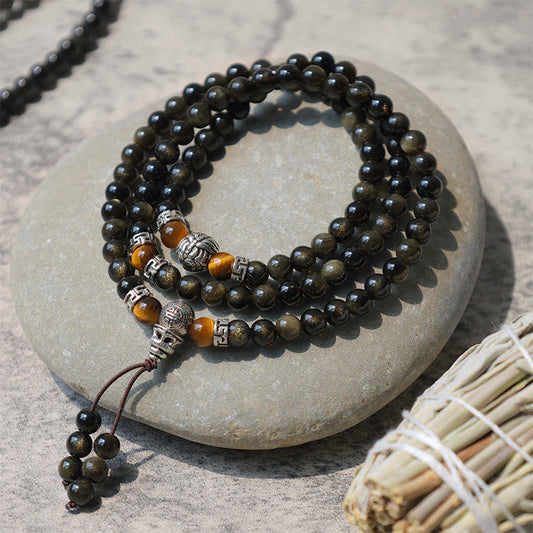 Goldenes Obsidian-Energiearmband und Halskette