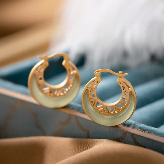 Jade Crescent Moon Jade Prosperity Drop Earrings