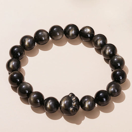 Spirituality Buddha Karma Natural Gold Sheen Obsidian Silver Sheen Obsidian Cute Cat Paw Claw Wealth Bracelet