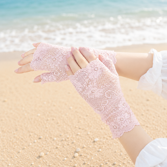 Women’s Summer UV Sun Protection Lace Short Gloves Breathable Fingerless Touchscreen Mittens for Driving Bride Bridesmaid Nail Art