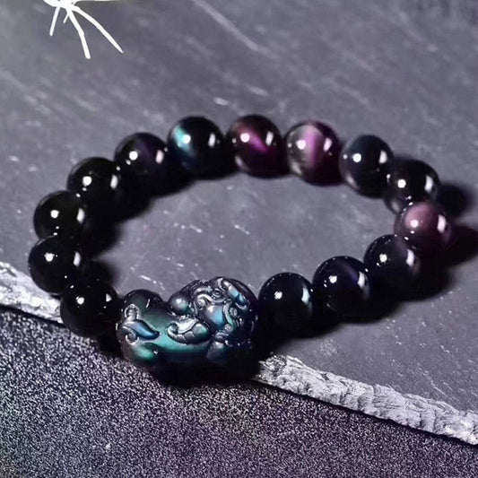 Spiritualität Buddha Karma FengShui PiXiu Regenbogen Obsidian Glücksarmband