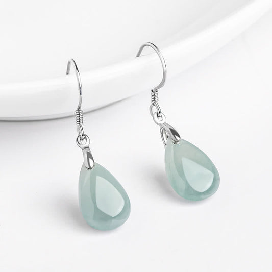 Boucles d'oreilles pendantes en argent sterling 925 et jade, motif goutte d'eau, porte-bonheur et prospérité