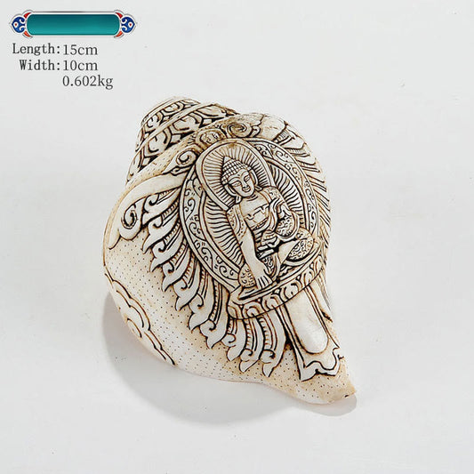Tibetische Spiritualität, handgefertigte gravierte Shankha-Muschel, Buddha Avalokiteshvara, Reichtumsdekoration