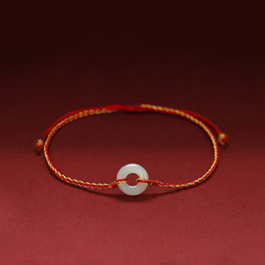 Jade Round Peace Buckle Jade Luck Abundance Braided Bracelet Anklet