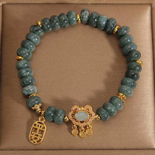 Armband aus natürlichem Jade mit chinesischem Schloss-Anhänger – Symbol für Frieden, Glück und Fülle