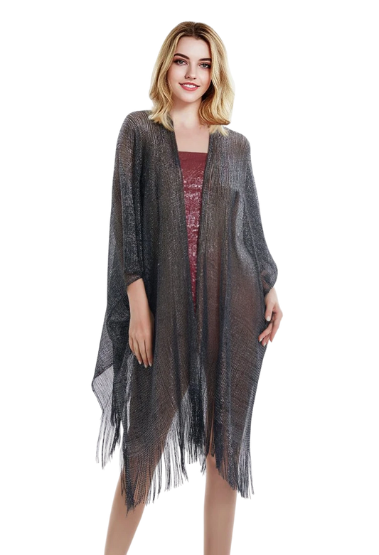Women's Metallic Mesh Cover-Up Wrap Loose Fit Kimono-Style Cape One Size Fits Everyday Wear Beach VacationsShawl