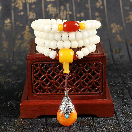 Spiritualität Buddha Karma Tibetische Mala Weißes Bodhi-Samen-Segensarmband