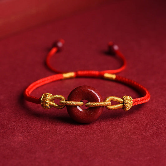 Antikes tibetisch-buddhistisches Armband aus geflochtenem Zinnober mit roter Schnur als Friedenssymbol