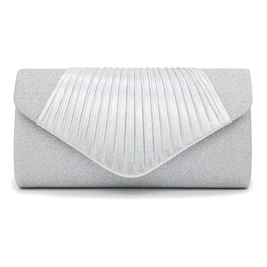 Women’s Black Pleated Evening Clutch Bag with Chain Strap