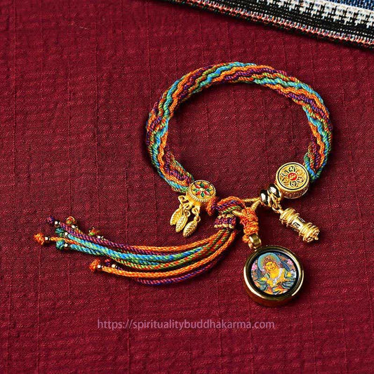 Ancient Tibetan Buddhist Red String Tradition Tibetan Luck Reincarnation Knot Prayer Wheel Dream Catcher Braid String Bracelet