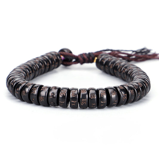 Om Mani Padme Hum Tibetisches Energiearmband aus handgefertigter Kokosnussschale mit sechsstelligem Mantra