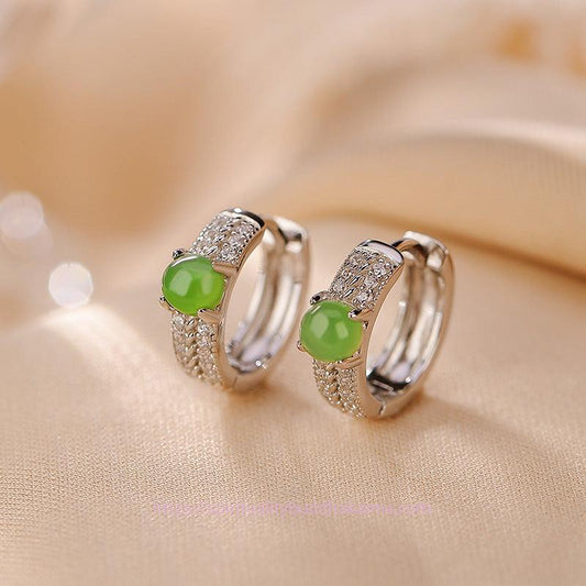 Boucles d'oreilles puces rondes en jade cyan et argent sterling 925, représentant le succès