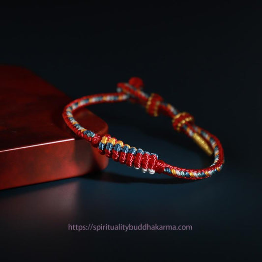 Ancient Tibetan Buddhist Red String Tradition Tibetan Handmade Eight Thread Peace Knot Prayer Wheel Braided Protection Bracelet