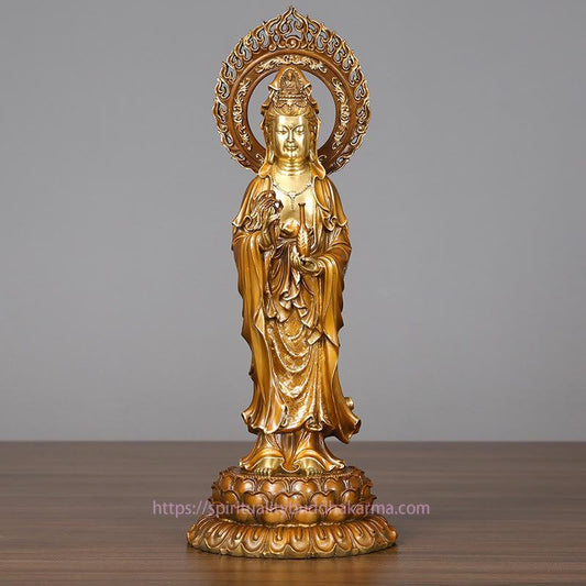 Spiritualität Kwan Yin Avalokitesvara Lotus Aura Erfolg Messing Kupfer Statue Heimdekoration