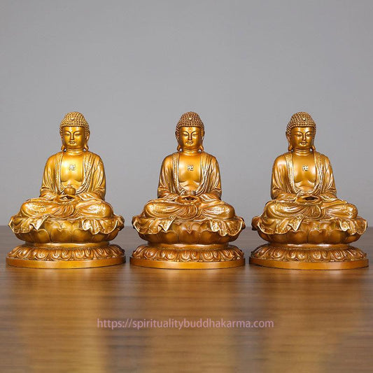 Spiritualität Amitabha Sakyamuni Medizinbuddha Figur Mitgefühl Metall Kupfer Statue Heimdekoration