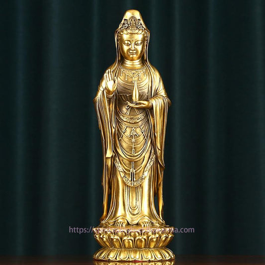 Spiritualität Kwan Yin Avalokitesvara, der das Dharma-Rad hält, Reichtum Messing Kupfer Statue Dekoration