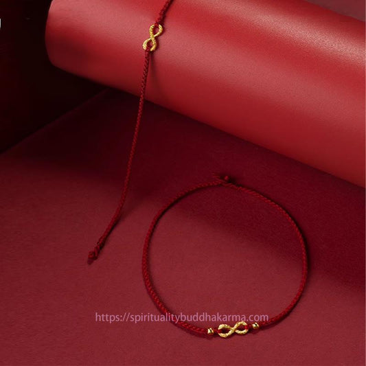 Tibetischer Knoten-Schutz, 999er Gold, Möbius-Symbol für unendliche Liebe, Fu-Zeichen, Kupfermünzen-Schutz, handgefertigtes, ultradünnes Seilarmband