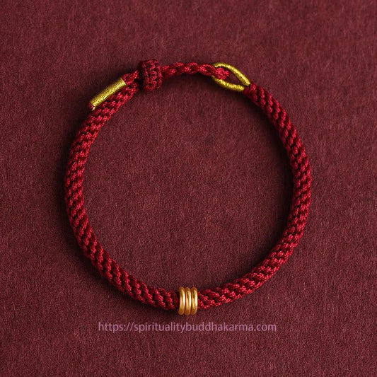Tibetisches Knoten-Schutzarmband aus 999er Gold mit dreifachem Ringdesign, handgefertigt, geflochtenes Seil