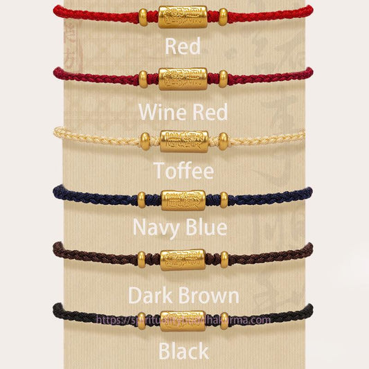 Tibetischer Knoten-Schutz, 999er Gold, Glücksbringer-Amulett, handgefertigtes Armband aus robustem, geflochtenem Seil mit geschnitztem Design