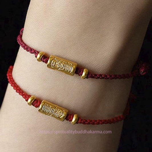 Tibetischer Knoten-Schutz, 999er Gold, Glücksbringer-Amulett, handgefertigtes Armband aus robustem, geflochtenem Seil mit geschnitztem Design