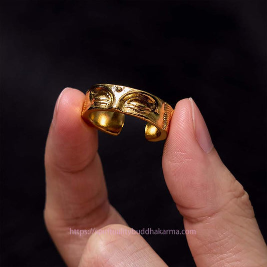 Spiritualität Goldener Meditationsbuddha Gelassenheit Kupfer Verstellbarer Ring