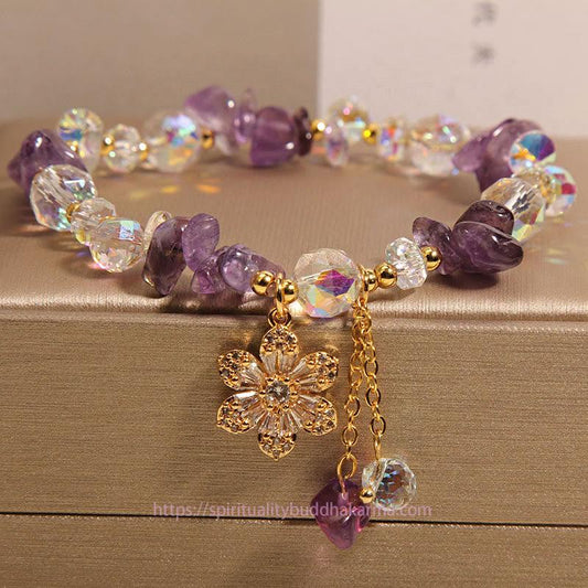 Golden Energy Citrine Amethyst Wealth Solar Plexus Chakra (Third Chakra) White Crystal Zircon Flower Spiritual Healing Bracelet