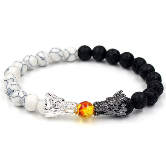 Golden Energy Citrin Weißer Türkis Lavastein Drachensegen Perlenarmband