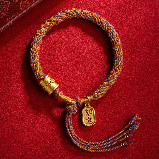 Bracelet tressé traditionnel tibétain ancien, à la corde rouge, multicolore, fait main, orné du symbole Om Mani Padme Hum Ruyi, porte-bonheur.
