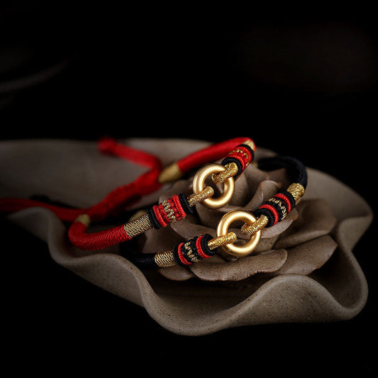 Altes tibetisch-buddhistisches Armband aus rotem Faden nach Feng-Shui-Tradition – Glücksbringer-Paararmband aus rotem Faden