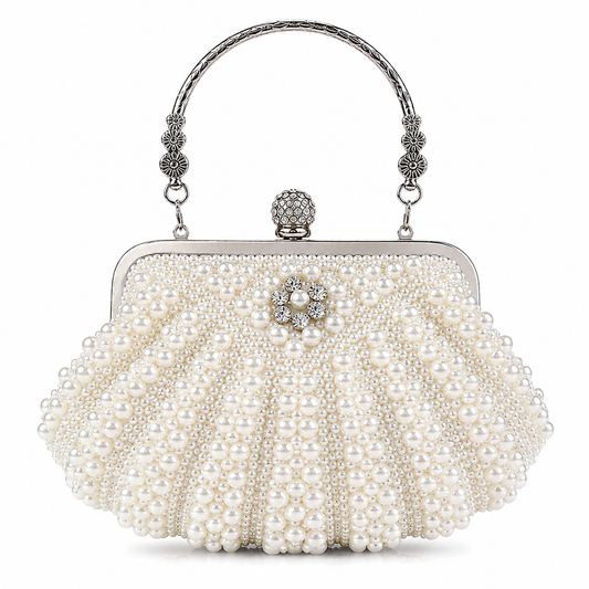 Women's Pearl Clutch Purse - Bucket Beaded Bridal Evening Bag with Inner Bag for Party Wedding