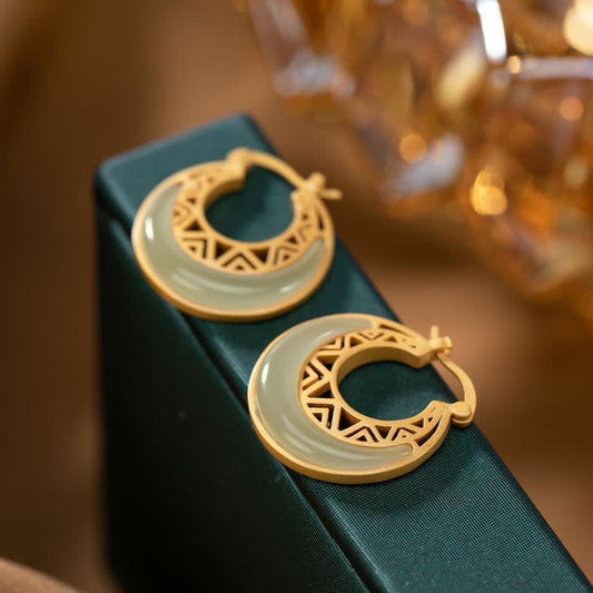 Jade Crescent Moon Jade Prosperity Drop Earrings