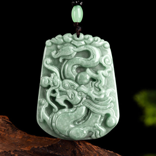 Jade Year Of The Dragon Chinese Zodiac Dragon Soaring Jade Protection Bead Chain Necklace Pendant