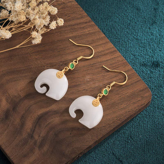 Jade FengShui Elefanten Ohrringe aus weißem Jade