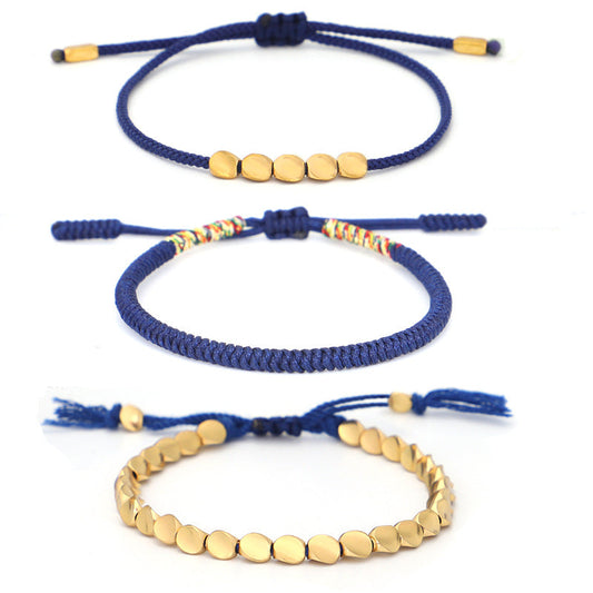 Marineblaues tibetisches Vajra-Knoten-Armbandset – Ein Talisman für inneren Frieden, Linderung von Ängsten und Anziehung von Wohlstand.