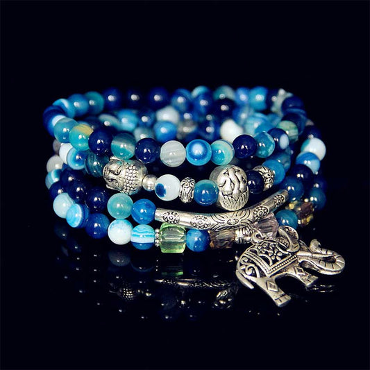 Spirituelles Armband aus natürlichem Achat mit Elefanten-Buddha-Motiv