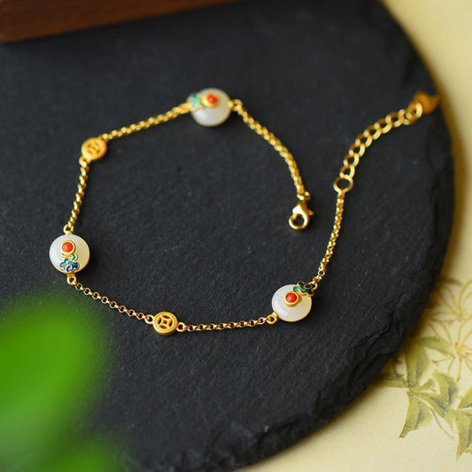 Jade Peace Buckle White Jade Luck Copper Bracelet