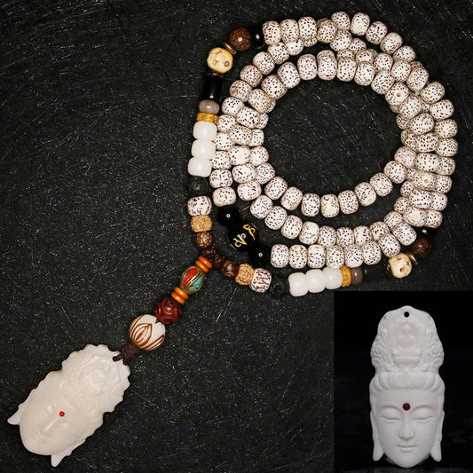 Spiritualität 108 Mala-Perlen Bodhi-Samen Yakknochen Avalokiteshvara Glücksbringer Pixiu Guan Gong Buddha Dämon Frieden Quastenarmband