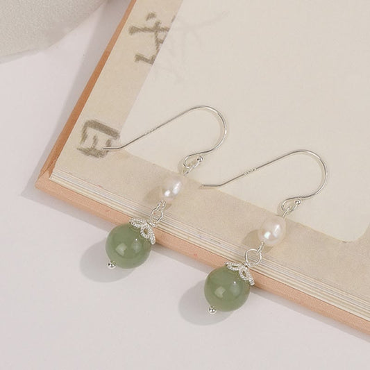 Jade 925 Sterling Silver Natural Pearl Jade Wisdom Earrings