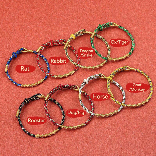 Ancient Tibetan Buddhist Red String Tradition Handmade Chinese Zodiac Natal Buddha Protection Strength Braided String Bracelet