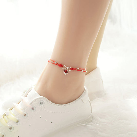 Ancient Tibetan Buddhist Red String Tradition Love Heart Infinity Symbol Braided String Anklet