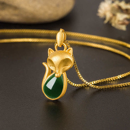 Jade Green Chalcedony Fox Pattern Courage Necklace Pendant