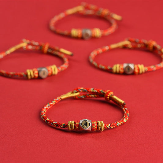 Ancient Tibetan Buddhist Red String Tradition 925 Sterling Silver Chinese Zodiac Natal Buddha Red Colorful Rope Luck Handcrafted Bracelet
