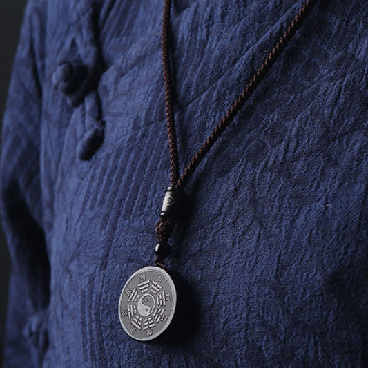 Spirituality Buddha Karma Black Obsidian Bagua Yin Yang Strength Necklace Pendant