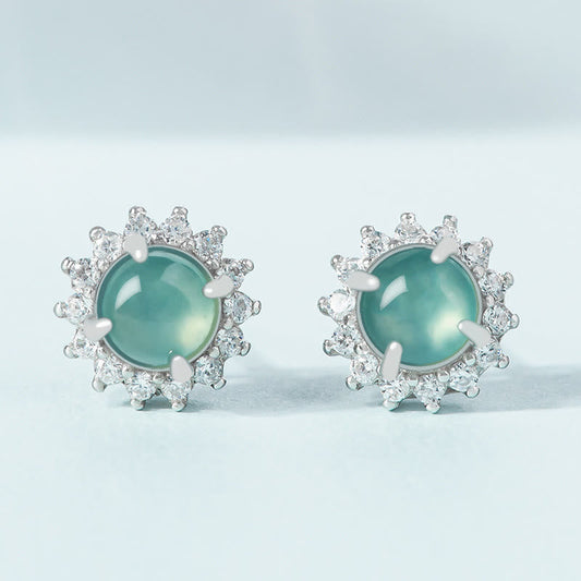 Jade 925 Sterling Silver Round Jade Luck Abundance Stud Earrings